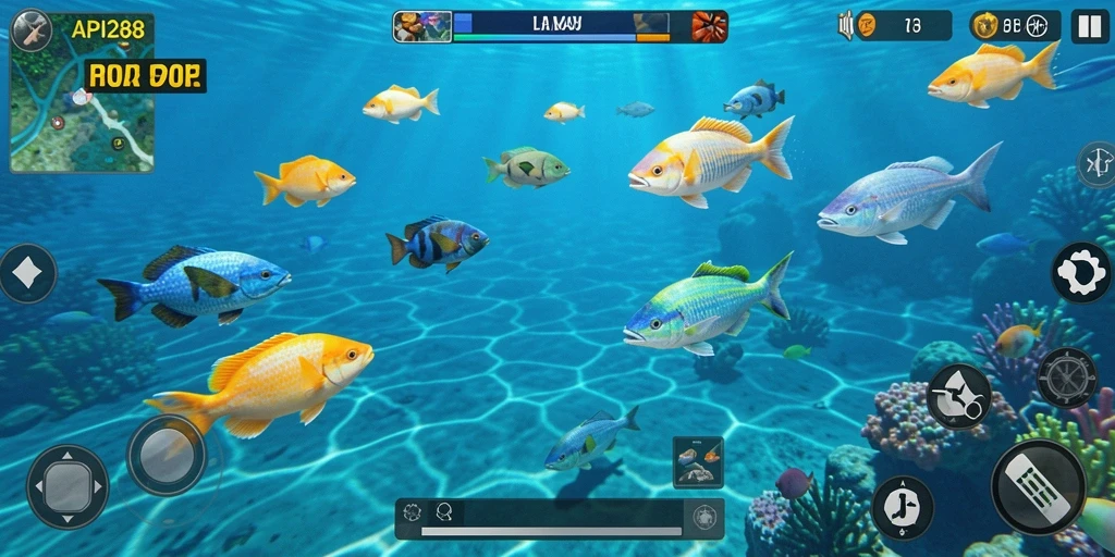 Tampilan gameplay seru dalam API288 saat menembak ikan.