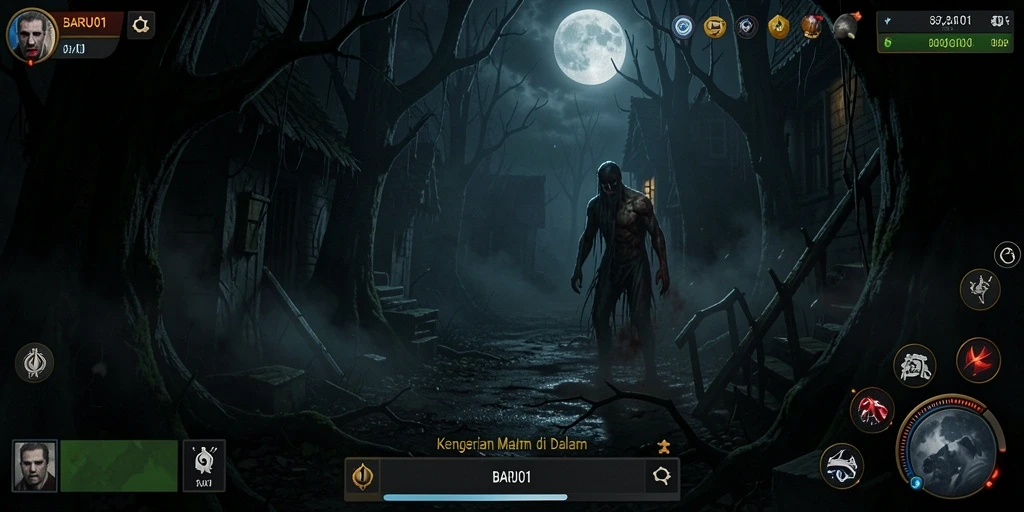 Tampilan gameplay menampilkan suasana menyeramkan dari BARU01.
