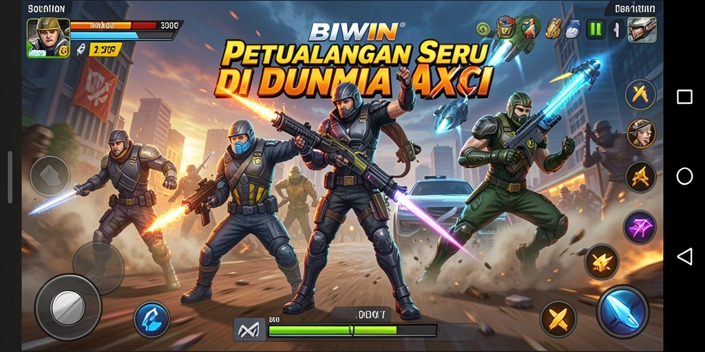 Tangkapan layar utama menampilkan aksi intens dalam BIWIN.