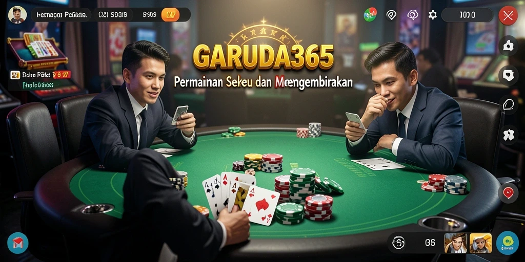 Screenshot permainan Poker GARUDA365 menampilkan suasana kasino yang seru.