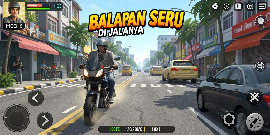 Tangkapan layar menunjukkan aksi balapan mendebarkan dari H03.