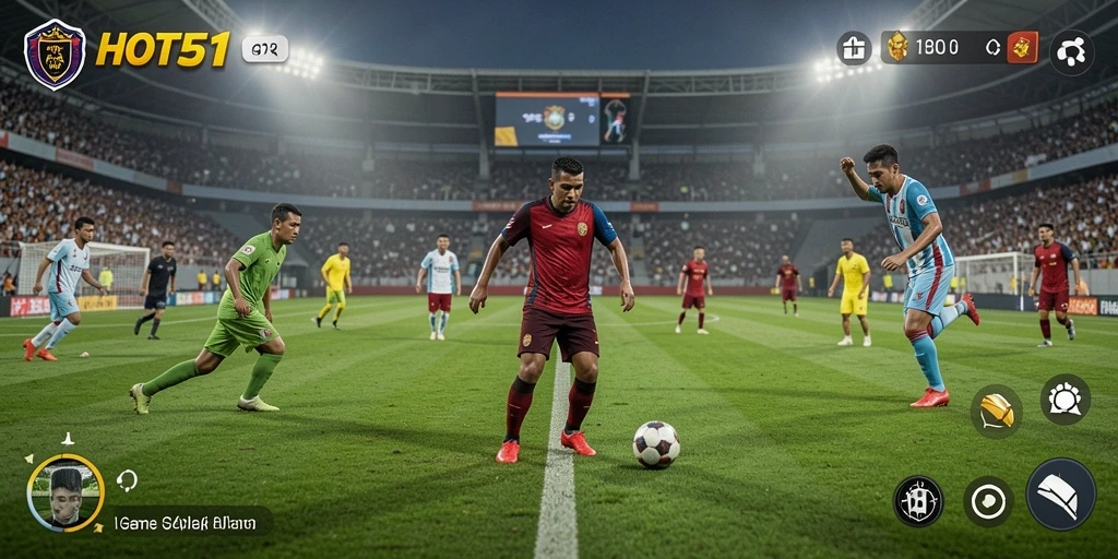 Tampilan gameplay HOT51 yang seru dan menarik saat pertandingan sepak bola.