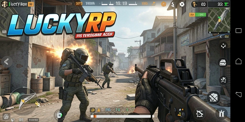 Screenshot LUCKYRP menampilkan aksi intens dalam permainan FPS.