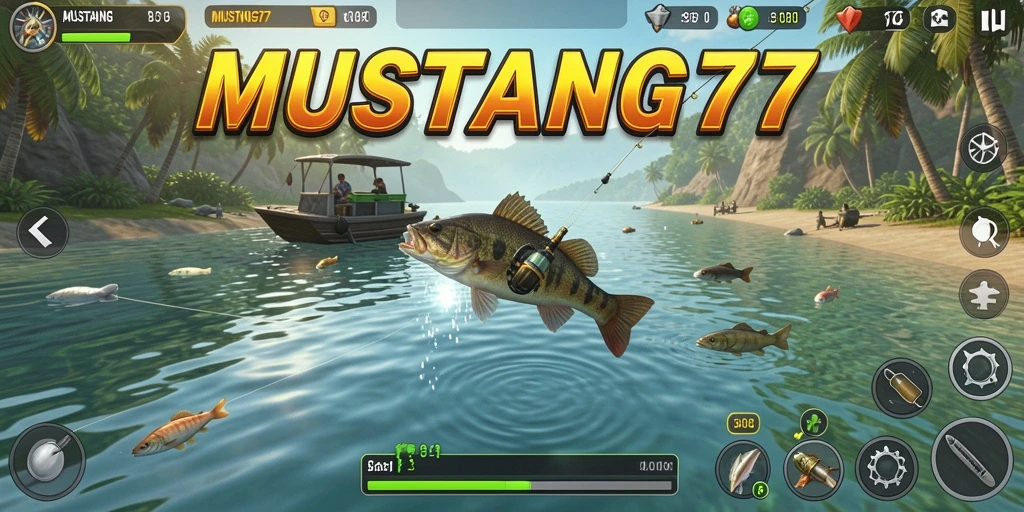 Tampilan gameplay yang menarik dalam MUSTANG77 saat memancing.
