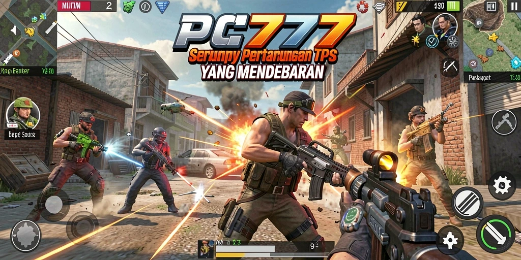 Tangkapan layar utama PC777 menampilkan aksi pertarungan TPS yang mendebarkan.