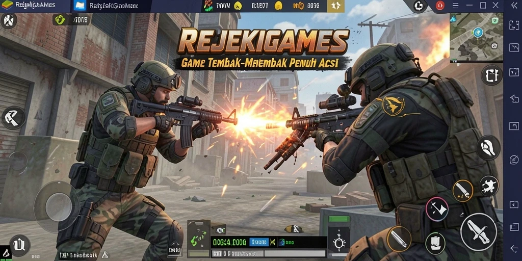 Tampilan gameplay menarik dari REJEKIGAMES dengan aksi tembak-menembak.