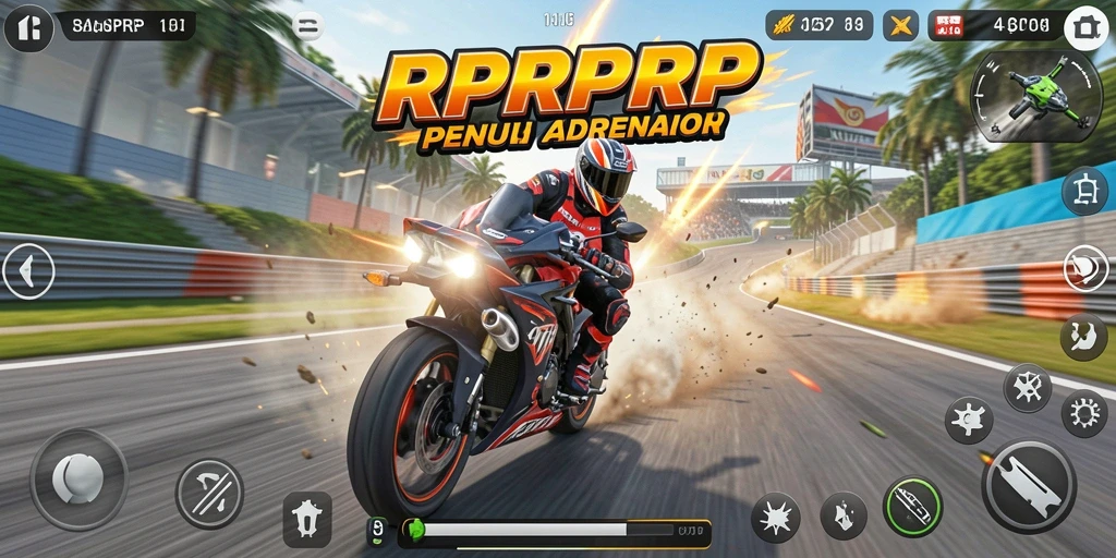 Tampilan gameplay RPRPRP dengan balapan motor yang mendebarkan.