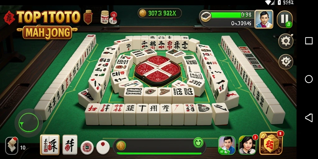 Screenshot utama gameplay TOP1TOTO dengan papan Mahjong yang menarik.